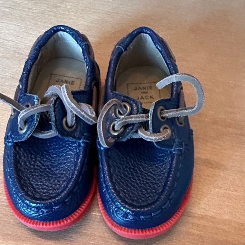 Janie and Jack Kids Boys Toddler Navy Red Moccasins Size 4 Leather